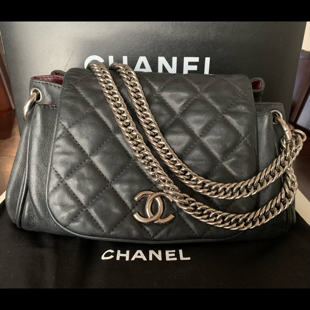 Authentic Chanel Quilted Lamb Skin Accordion Flap Bag
